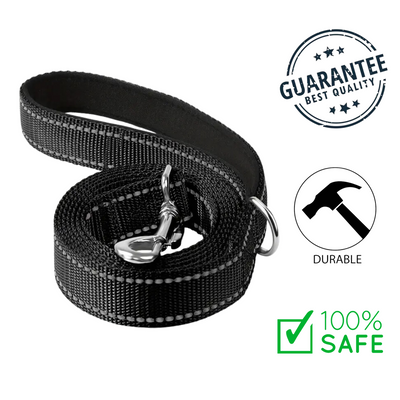 Ashario pets comfortable dog leash for big dogs in black durable heavy-duty nylon with padded handle