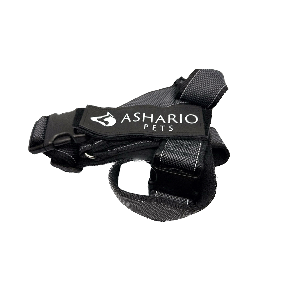 Ashario Pets extra large lightweight reflective dog harness in black with adjustable straps