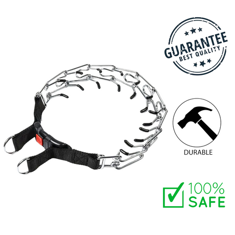 Ashario pets grey adjustable dog collar with buckle featuring metal links and safety clasp