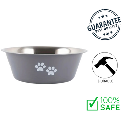 Ashario pets grey stainless steel medium pet bowl with paw print design and durable construction