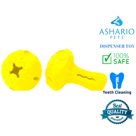 Ashario pets mushroom dispenser toy for pets in bright yellow for teeth cleaning and safe play