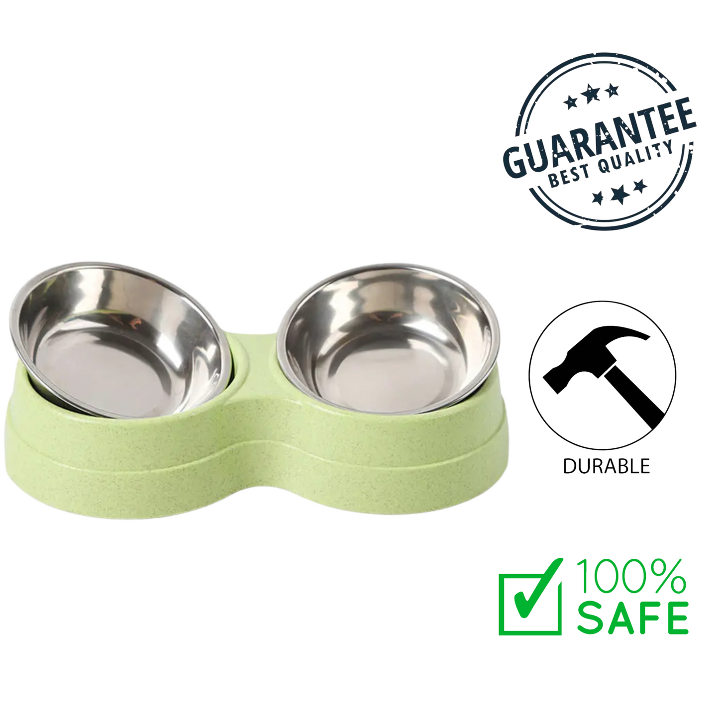 Ashario pets non slip green double bowl feeder with durable stainless steel bowls for pets