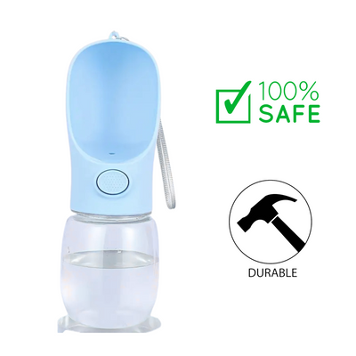 Ashario Pets portable dog water bottle in blue with 100 percent safe and durable features