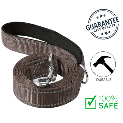 Ashario pets reflective small dog leash in brown with durable metal clip for safety