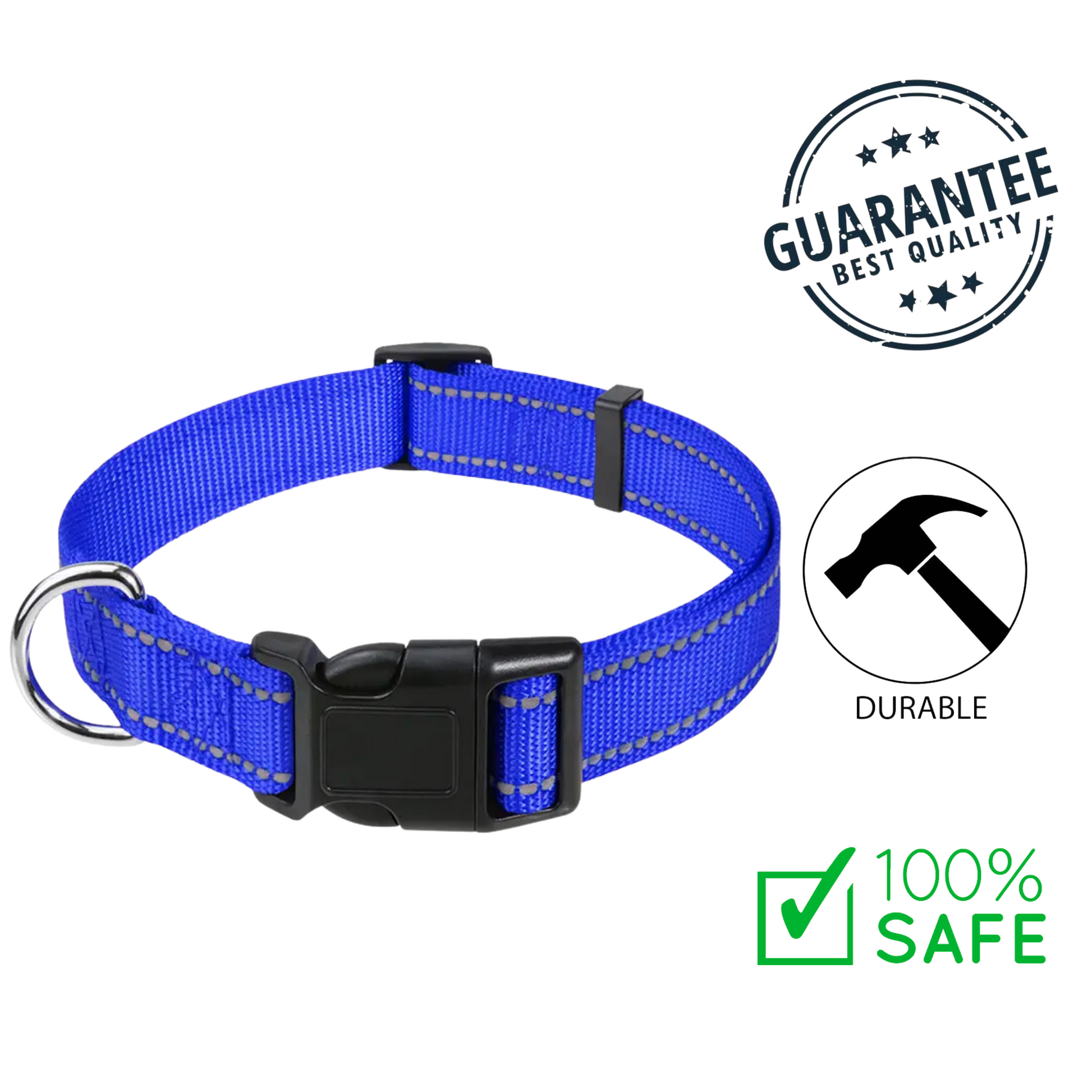 Ashario pets small adjustable nylon dog collar in blue with durable buckle and reflective stitching