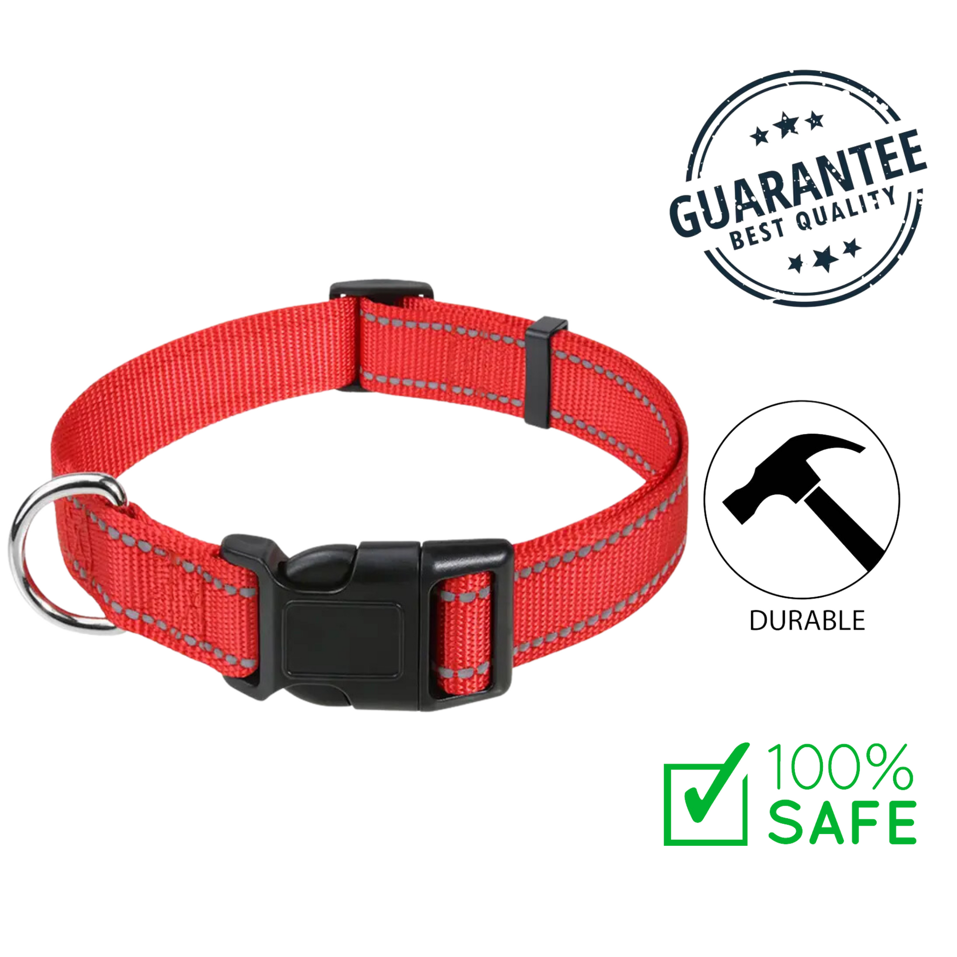 Ashario pets small adjustable nylon dog collar in red with durable buckle and reflective stitching