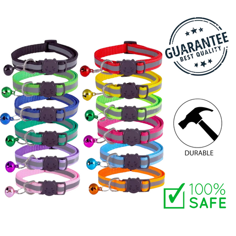 Ashario pets small cat collars adjustable in multiple colors with safety buckle and bell