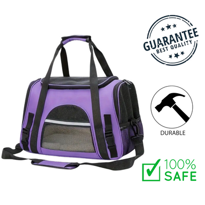 Ashario purple portable pet travel carrier with mesh windows and durable design for safe pet transport
