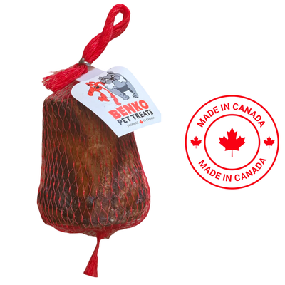 Benko small marrow dog treat in red netting made in Canada for dogs