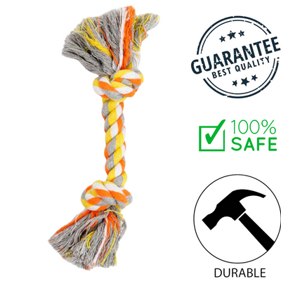 BuD'z budz 2 knots dog rope toy in orange yellow and gray with durable safe design