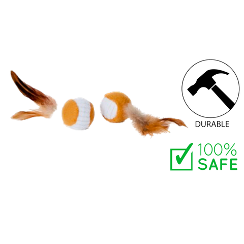 budz cat toy ball with feather durable and 100 percent safe orange and white cat toy balls with feathers