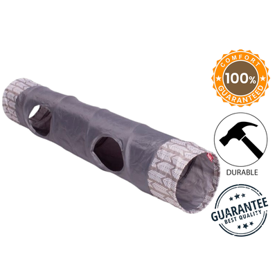 BuD'z budz cat tunnel with pop out holes in gray with patterned ends for cat play and exploration