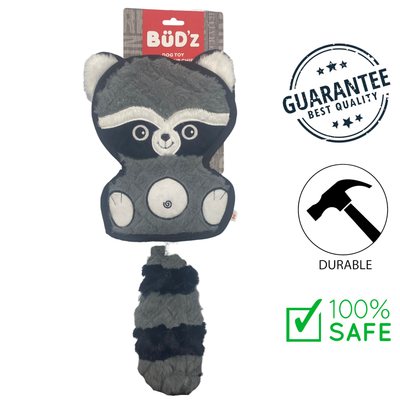 BuD'z budz crinkle raccoon dog toy made with durable and safe materials for dogs