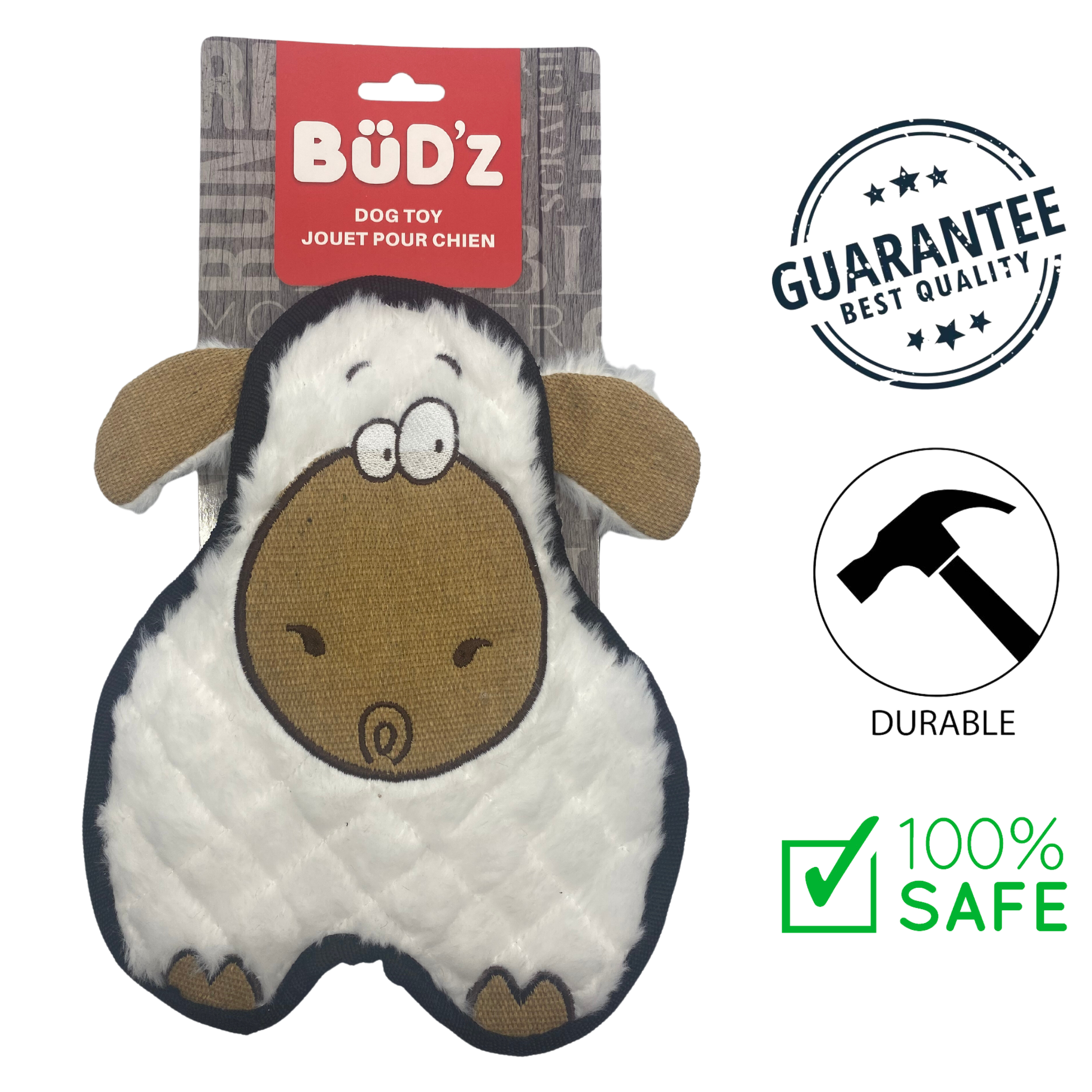 BuD'z budz daddy sheep crinkle dog toy plush with durable and safe materials