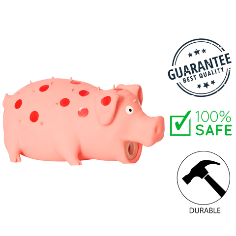 BuD'z budz latex pig dog squeaker toy in pink with red spots durable and safe for dogs