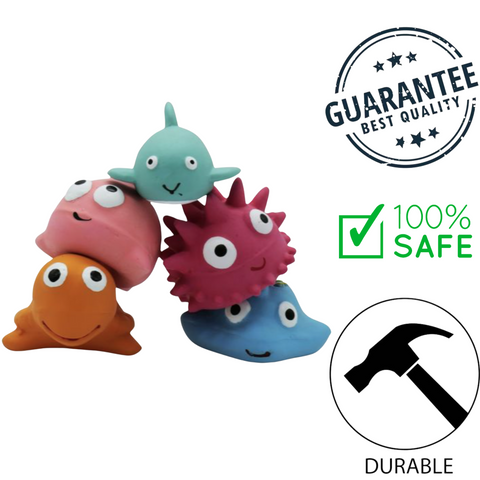 BuD'z budz mini oceanic creatures dog toys set with colorful durable rubber sea animal shapes