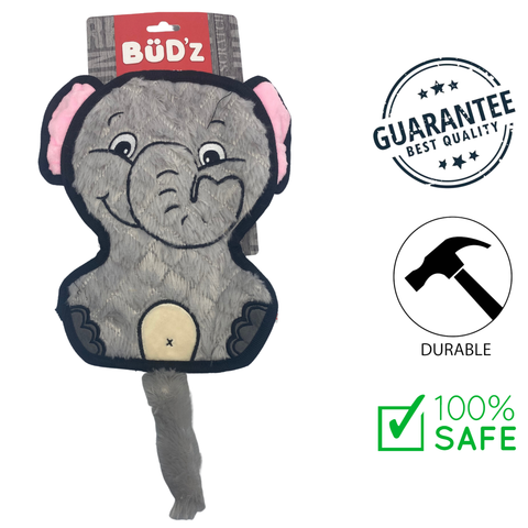budz mommy elephant dog toy by BuD'z plush grey elephant with pink ears durable and safe