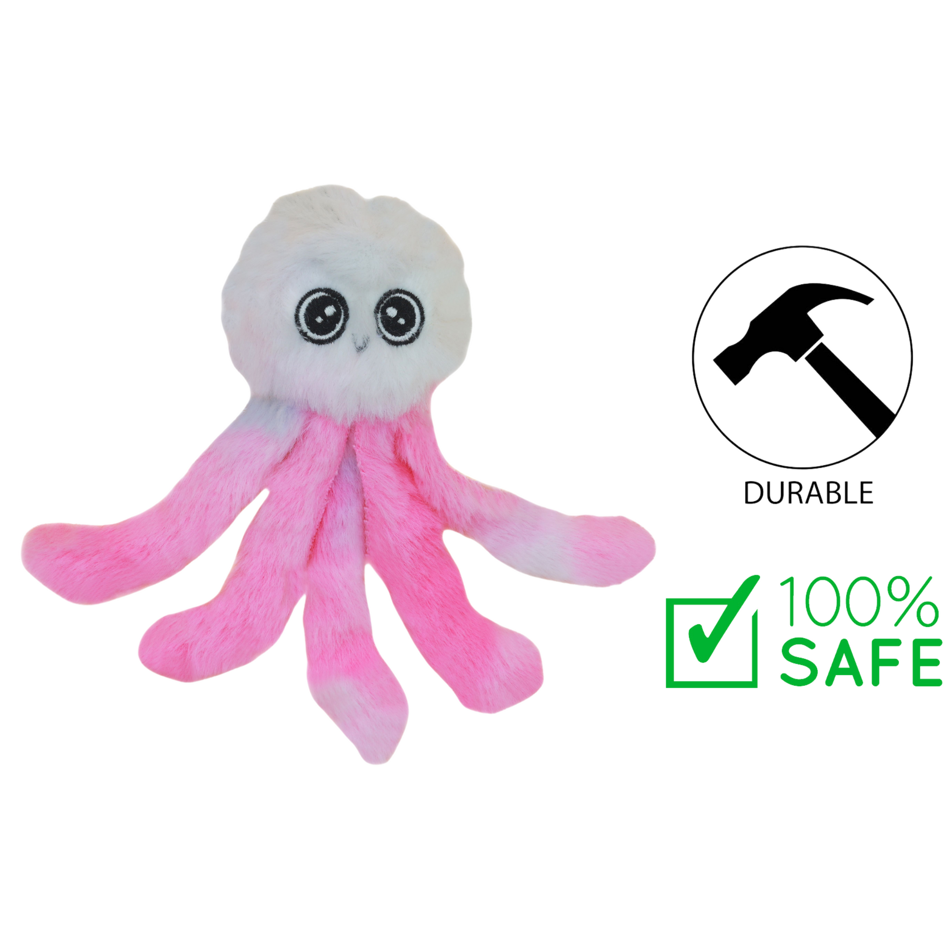 budz octopus cat toy pink and white plush with large eyes and durable safe design