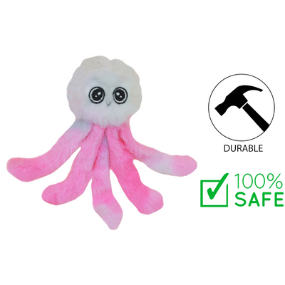 budz octopus cat toy pink and white plush with large eyes and durable safe design