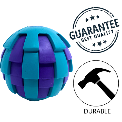 BuD'z budz rubber dog toy with treat hole in blue and purple durable chew ball