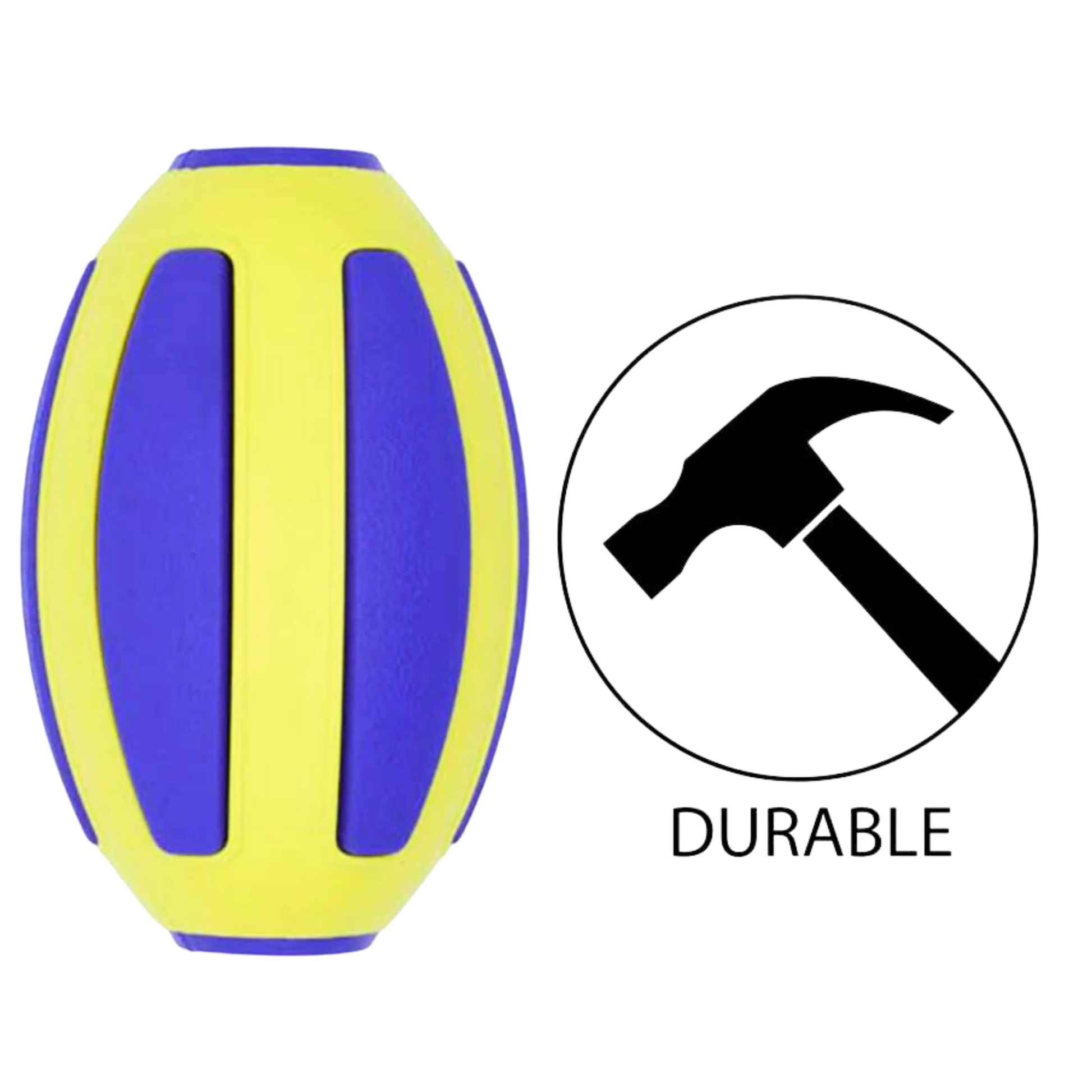 BuD'z budz yellow football dog toy in yellow and blue with durable construction for strong chewers