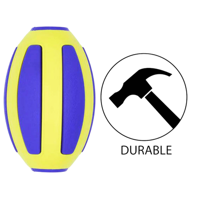 BuD'z budz yellow football dog toy in yellow and blue with durable construction for strong chewers