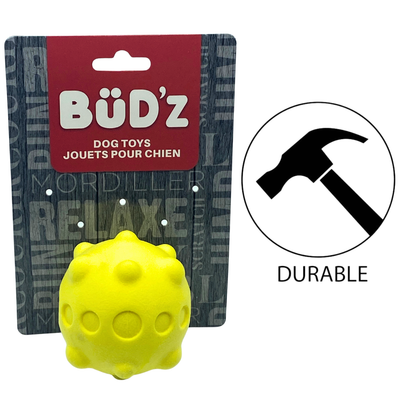 BuD'z budz yellow rubber foam ball dog toy with durable design for active chewers