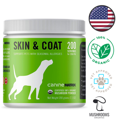 Canine Matrix mushroom powder for dogs Skin and Coat supplement for seasonal allergies 200 servings
