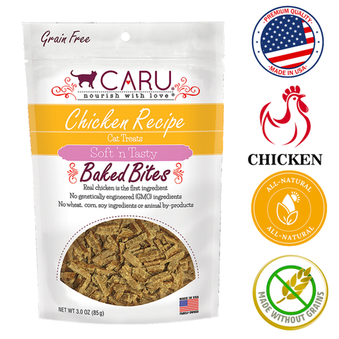 Caru chicken bites for cats grain free soft and tasty baked cat treats made in USA