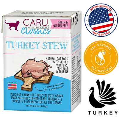 Caru turkey cat stew canned wet food with natural ingredients and added vitamins for cats