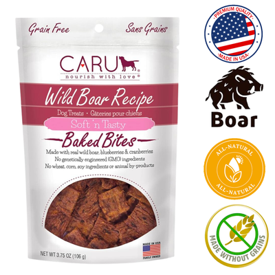 Caru wild boar dog bites grain free soft baked dog treats made with wild boar blueberries and cranberries