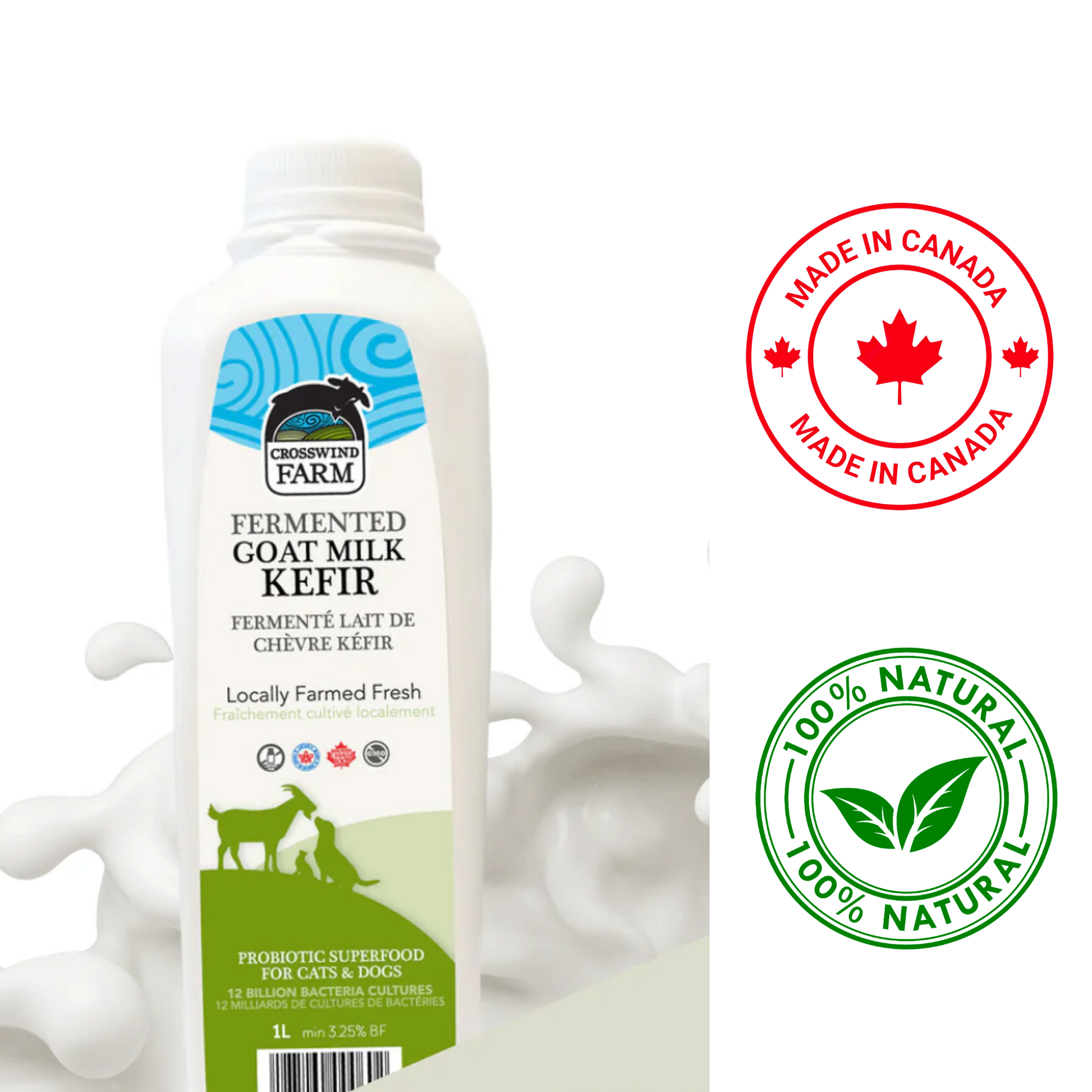 Crosswind Farms goat milk for pets in a bottle, 100% natural probiotic superfood for dogs and cats
