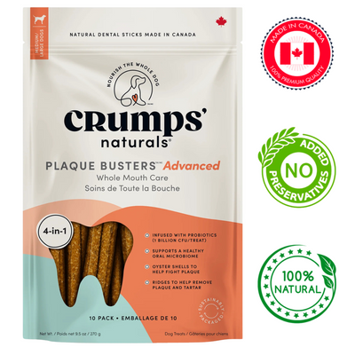 Crumps' Natural Dental Sticks Dog Treats for Plaque Control with Probiotics and No Preservatives