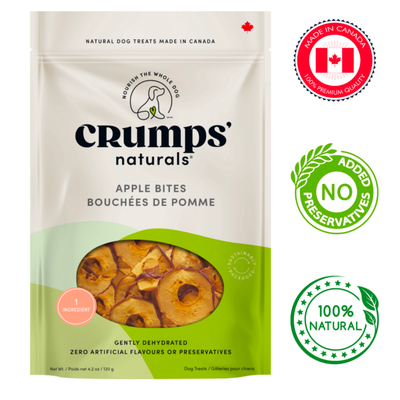 Crumps Natural apple bites dog dehydrated freeze dried treats with no preservatives and made in Canada