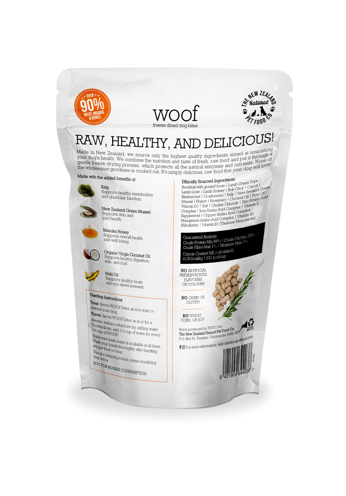 NZPF Woof Wild Brushtail Freeze Dried Dog Food 280 Grams, premium dog food made with wild brushtail. Freeze-dried to retain flavor and nutrients, ideal for all life stages.