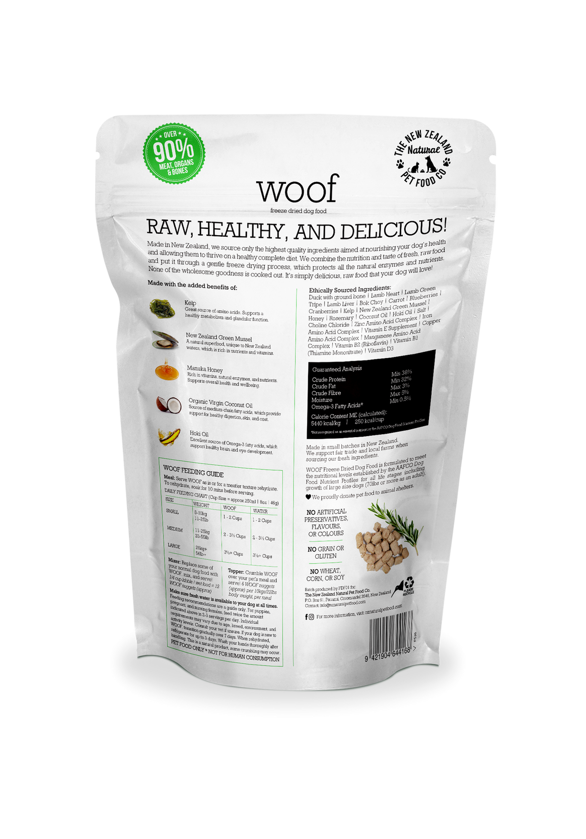 back image of NZPF Woof Duck Freeze Dried Dog Food 