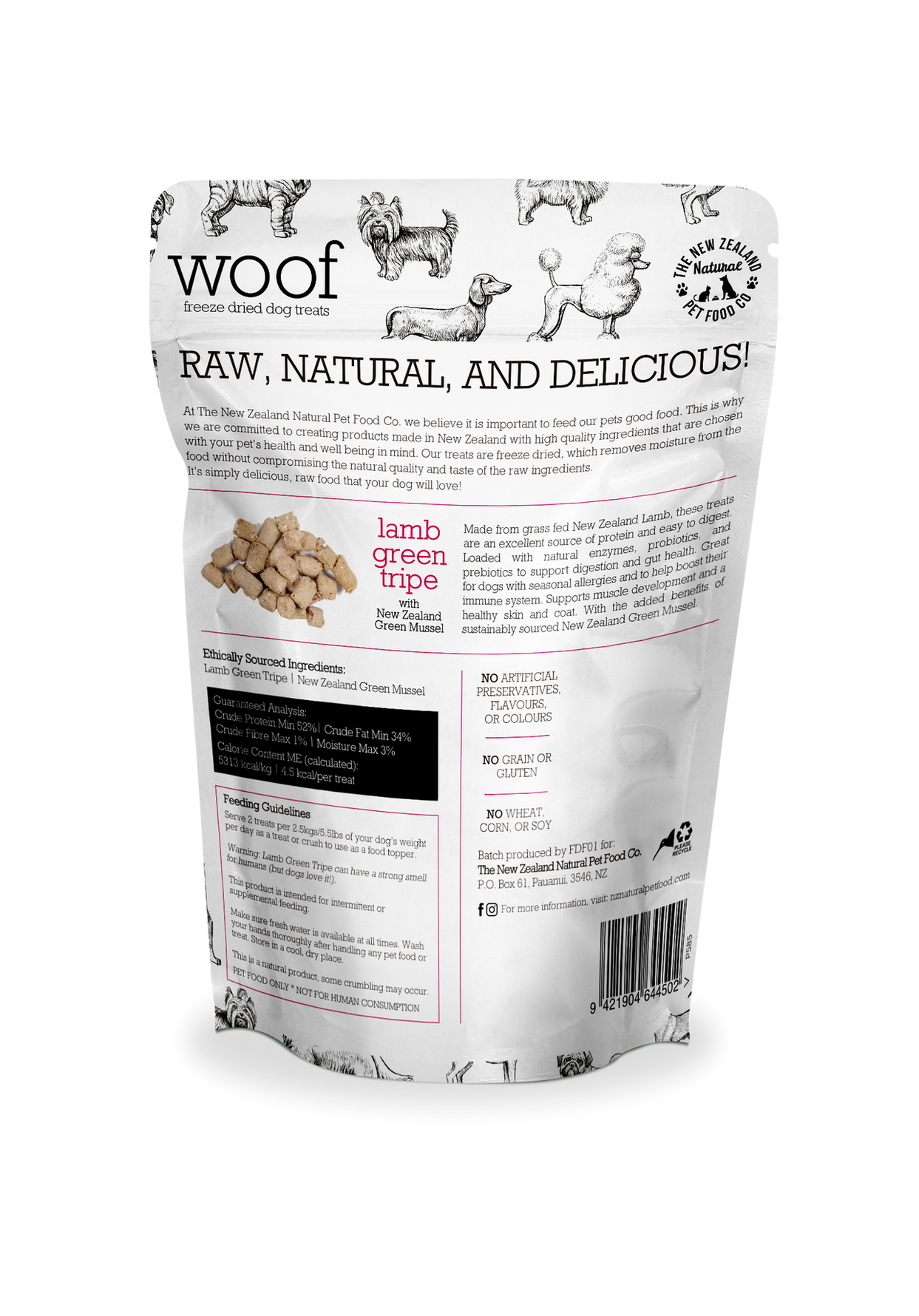 NZPF Woof Lamb Green Tripe with Green Lipped Mussels Freeze Dried Dog Treats 40 GramsIdeal for maintaining your dog's health with quality ingredients.