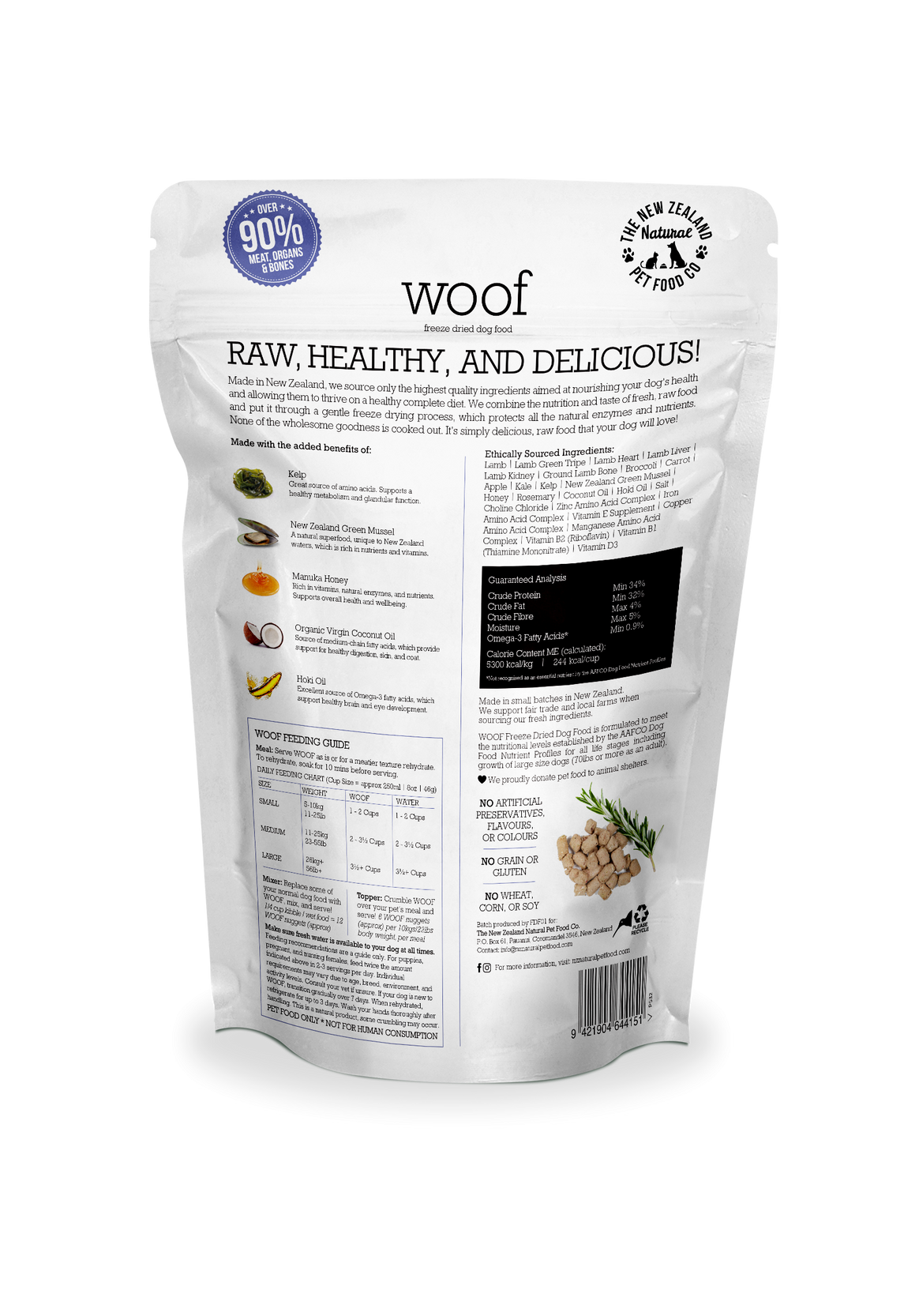 NZPF Woof Lamb Freeze Dried Dog Food 280 Grams, premium dog food made with high-quality lamb. Freeze-dried to retain flavor and nutrients, ideal for all life stages.