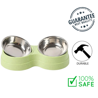 Ashario Pets - Deluxe Non-Slip Double Bowl Pet Feeder Stainless Steel - Green