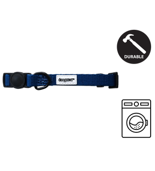 Durable dexypaws cat collar in navy blue with adjustable buckle and metal ring for cats