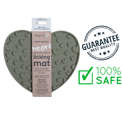dexypaws green heart shaped licking mat with textured surface for dog enrichment and slow feeding