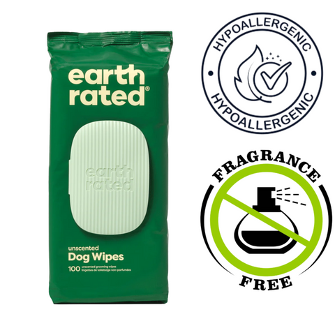 Earth rated compostable pet wipes unscented dog wipes pack with hypoallergenic and fragrance free icons