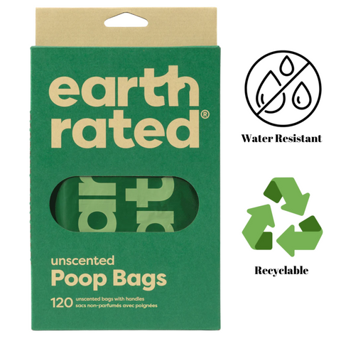 Earth rated unscented dog poop bags box with 120 recyclable and water resistant bags