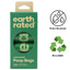 Earth rated unscented dog poop bags 120 count in green box with water resistant and recyclable icons