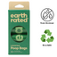 Earth rated unscented poop bags for dogs in green packaging with water resistant and recyclable icons