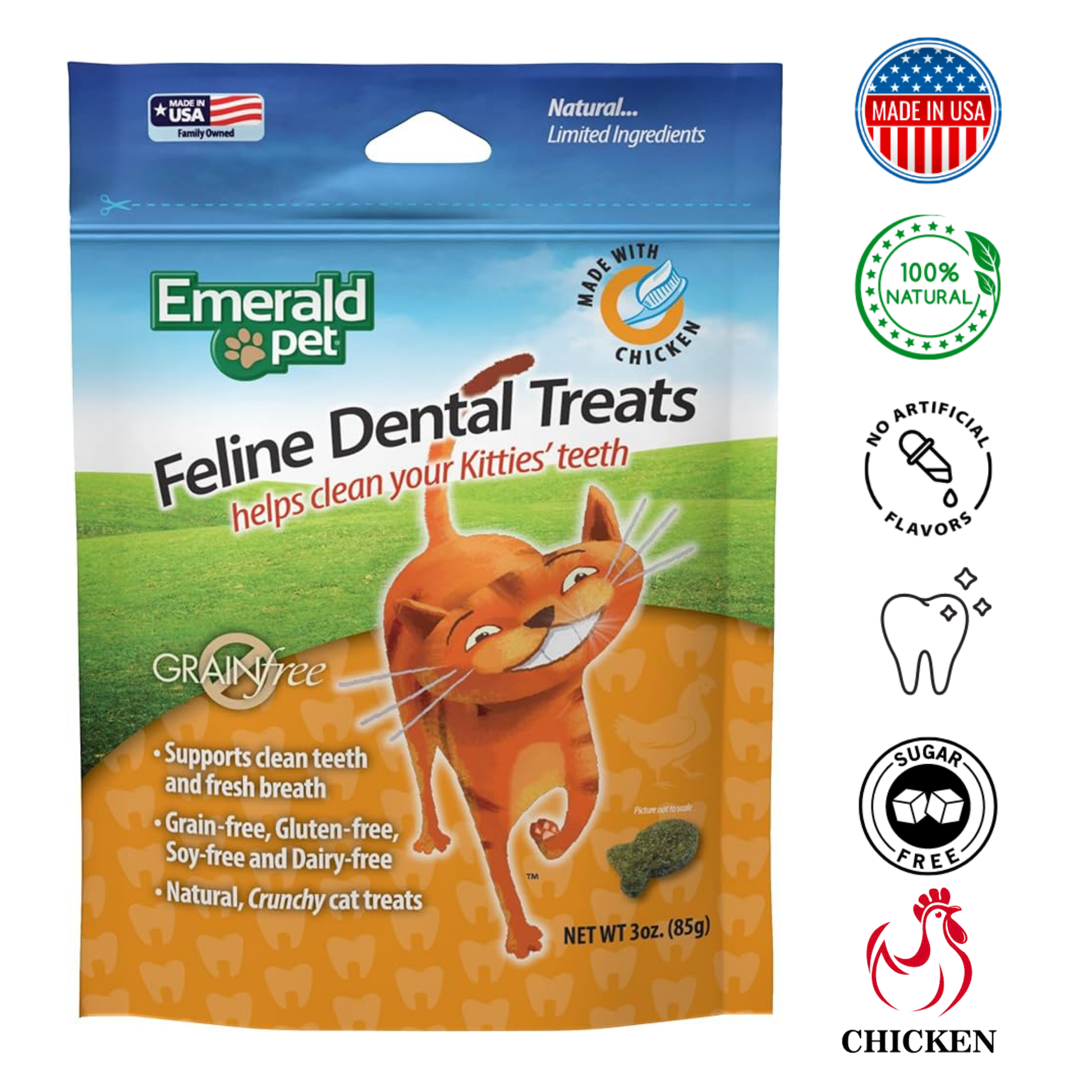 Emerald Pet - Dental Cat Treats Chicken - 3 Oz
