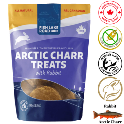 Fish Lake Road arctic charr rabbit dog treats all natural grain free made in Canada 80g pouch