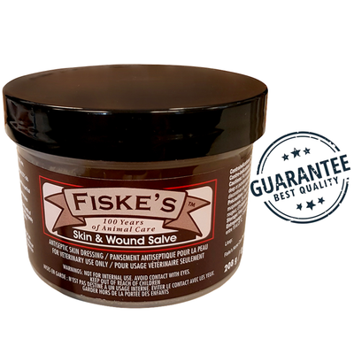 Fiskes horse skin wound salve in a brown container with black lid for horse health and wound care
