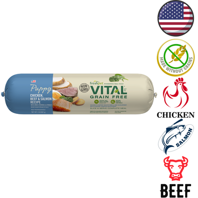 Fresh Pet Vital Grain Free Chicken Beef Salmon Puppy Dog Food raw food roll made without grains