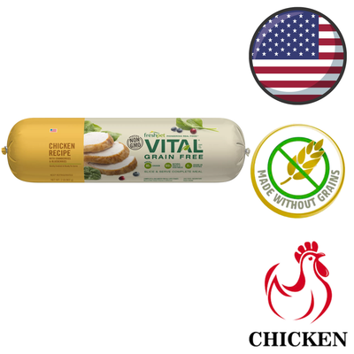 Fresh Pet vital chicken dog food grain free raw dog food roll with chicken recipe label
